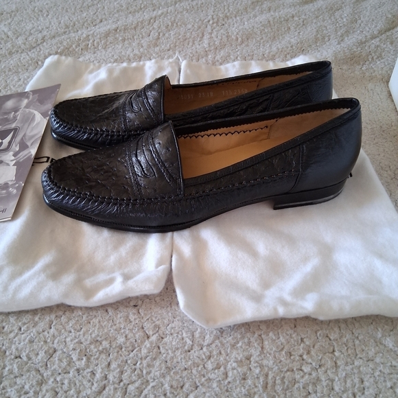 New Moreschi Romeo Black Ostritch Leather Men\'s Loafers Made In Italy